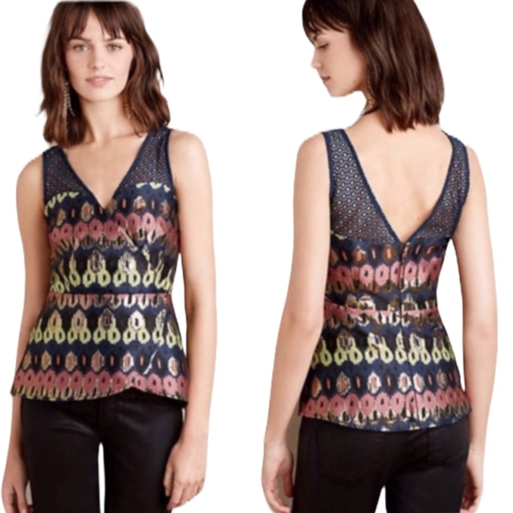 HD Paris Anthropologie Yana Jacquard Peplum Blouse